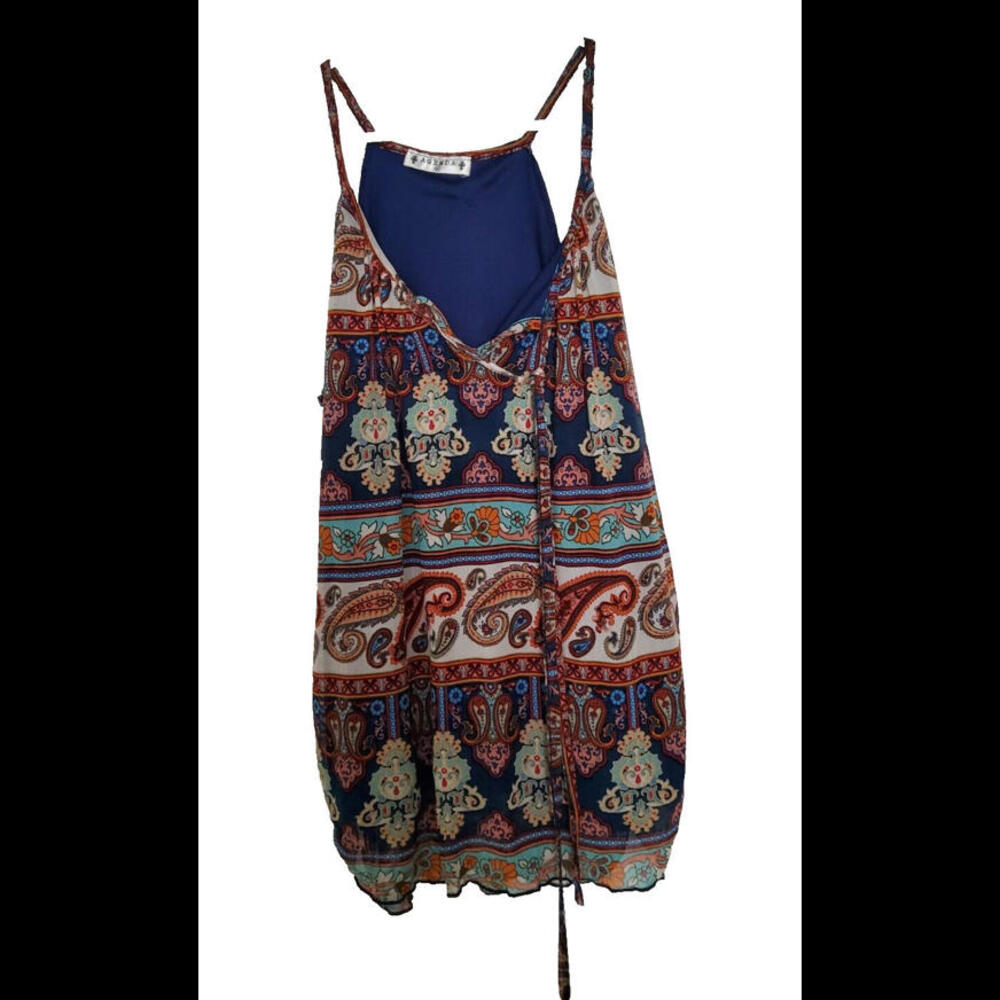 Agenda Ladies Tank Top Navy Blue Paisley Browns Lined Adjustable Straps S
